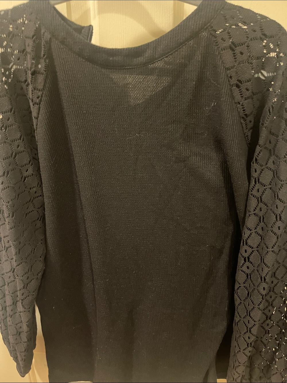 Women's Black Lace-Sleeve Crewneck Sweater
